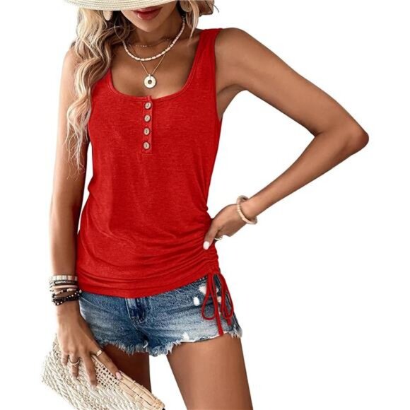 3 Pack Women Tank Tops U Neck Summer Casual Sleeveless Loose Button Casual - Picture 3 of 6